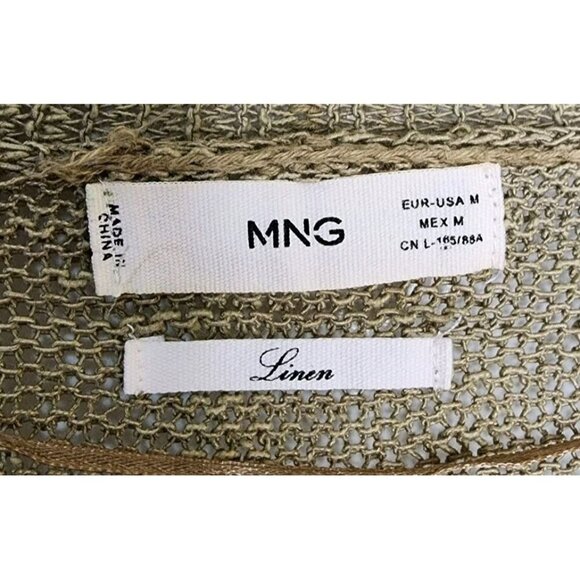 MNG Mango Size Medium Beige Linen Cotton Blend Woven Cardigan Lagenlook - Picture 3 of 4